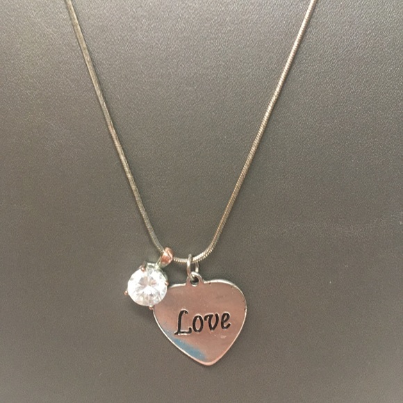 LOVE & Rhinestone Charm Necklace - Picture 2 of 5